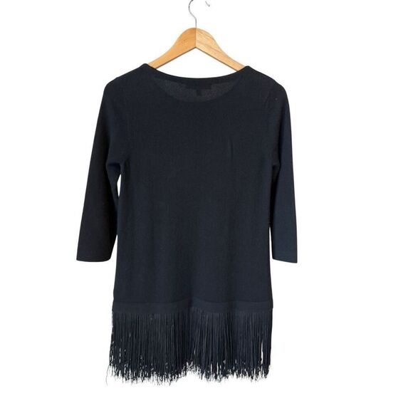 Neiman Marcus Black Cashmere 3/4 Sleeve Fringe Tunic Sweater - Picture 8 of 11